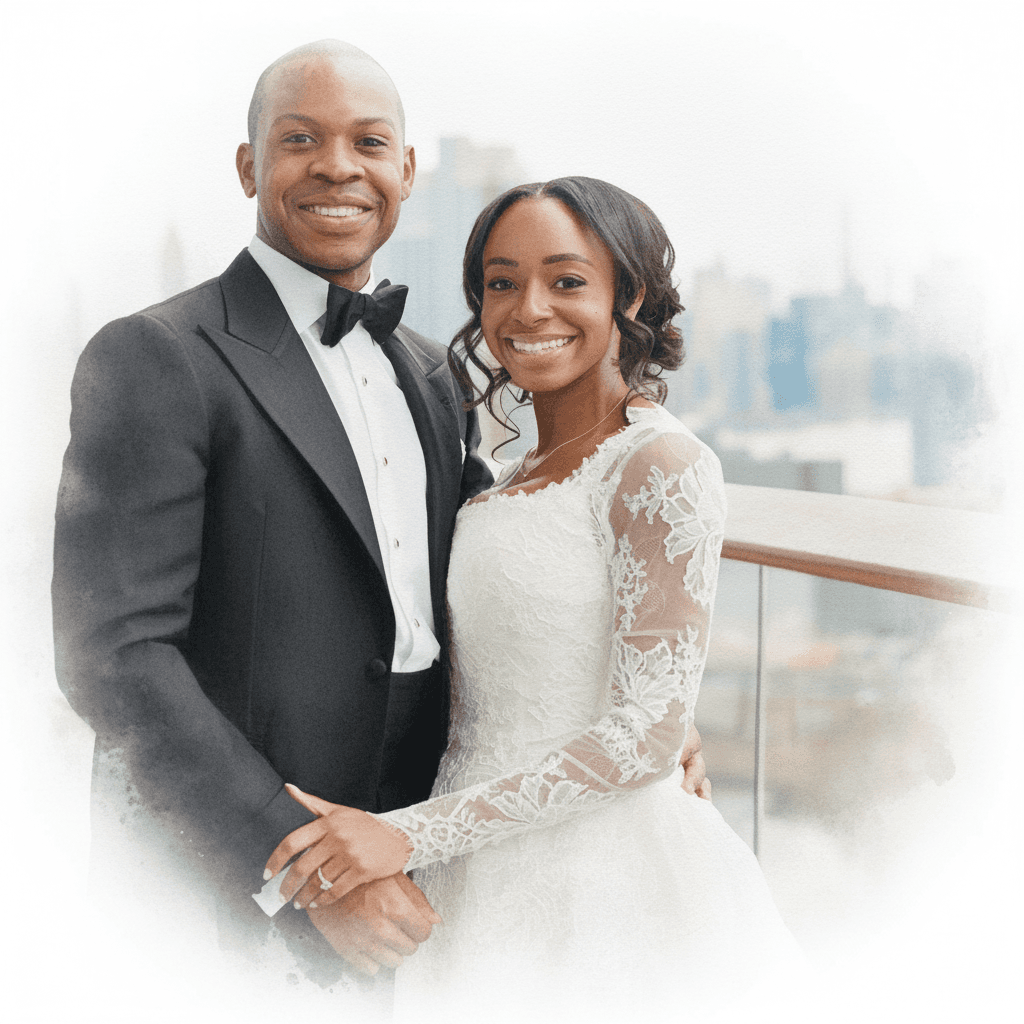 Watercolor wedding canvas — wedding portrait painted as a soft watercolor